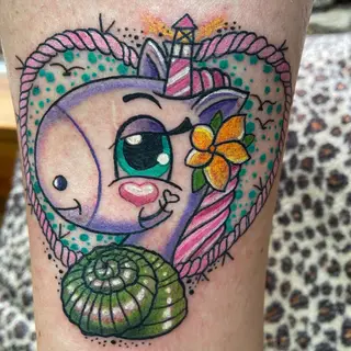 Tattoo von Tschiggy mit einem Einhorn im Bubblegum-Art-Stil