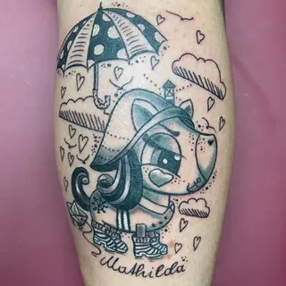 Tattoo-Entwurf von Tschiggy mit einem Einhorn im Bubblegum-Art-Stil