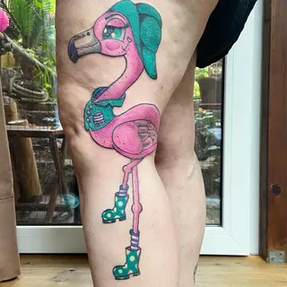 Tattoo-Entwurf von Tschiggy mit einem Flamingo im Bubblegum-Art-Stil