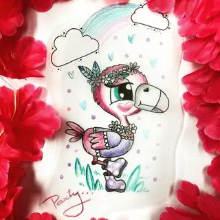 Tattoo-Entwurf von Tschiggy mit einem Flamingo im Bubblegum-Art-Stil