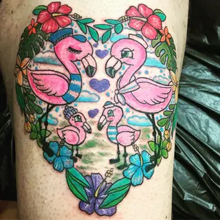 Tattoo von Tschiggy mit einem Flamingo im Bubblegum-Art-Stil