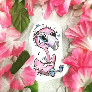 Tattoo-Entwurf von Tschiggy mit einem Flamingo im Bubblegum-Art-Stil