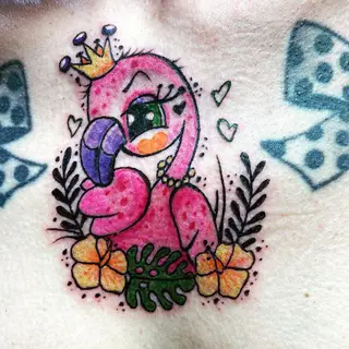 Tattoo-Entwurf von Tschiggy mit einem Flamingo im Bubblegum-Art-Stil