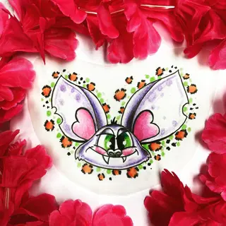 Tattoo-Entwurf von Tschiggy mit einer Fledermaus im Bubblegum-Art-Stil