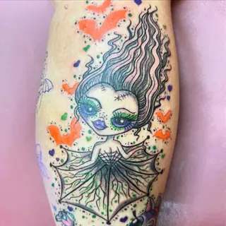 Tattoo-Entwurf von Tschiggy mit einer Fledermaus im Bubblegum-Art-Stil