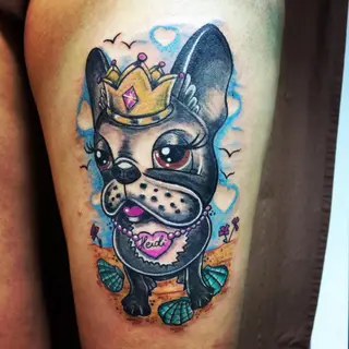 Tattoo von Tschiggy mit einer französischen Bulldogge und einem Mops im Bubblegum-Art-Stil