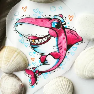 Tattoo-Entwurf von Tschiggy mit einem Hai im Bubblegum-Art-Stil