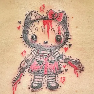 Tattoo-Entwurf von Tschiggy mit Hello Kitty im Bubblegum-Art-Stil