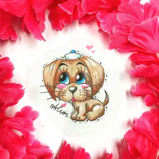 Tattoo-Entwurf von Tschiggy mit einem Hund im Bubblegum-Art-Stil