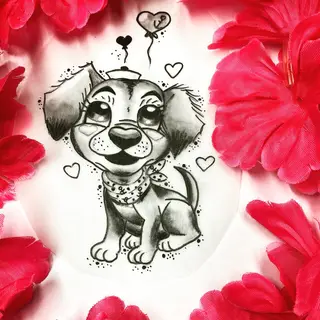 Tattoo-Entwurf von Tschiggy mit einem Hund im Bubblegum-Art-Stil
