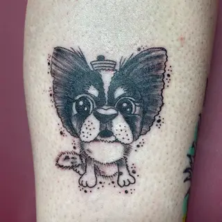 Tattoo-Entwurf von Tschiggy mit einem Hund im Bubblegum-Art-Stil