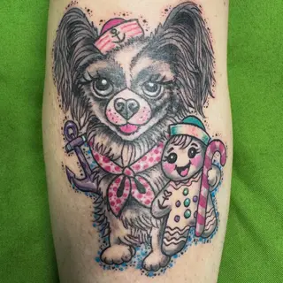 Tattoo von Tschiggy mit einem Hund im Bubblegum-Art-Stil