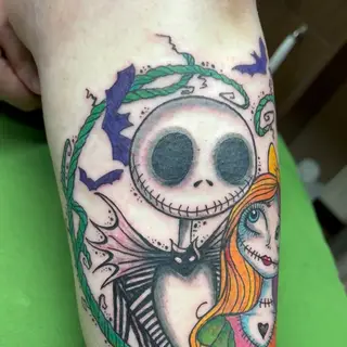 Tattoo-Entwurf von Tschiggy mit Jack und Sally im Bubblegum-Art-Stil