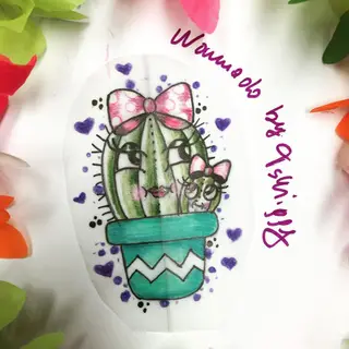 Tattoo-Entwurf von Tschiggy mit einem Kaktus im Bubblegum-Art-Stil