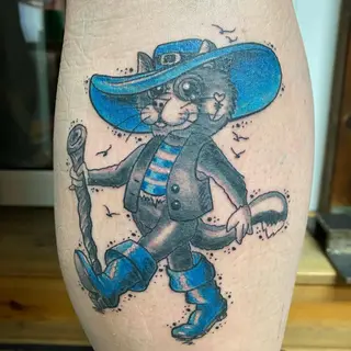 Tattoo-Entwurf von Tschiggy mit einer Katze im Bubblegum-Art-Stil