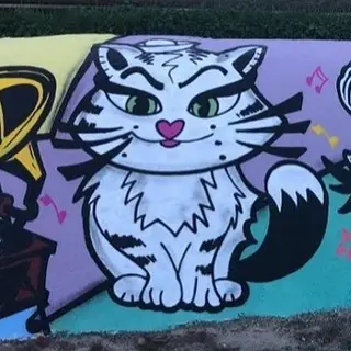 Tattoo-Entwurf von Tschiggy mit einer Katze im Bubblegum-Art-Stil