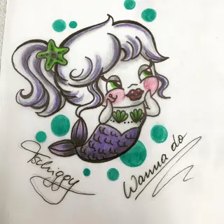 Tattoo-Entwurf von Tschiggy mit einer Meerjungfrau im Bubblegum-Art-Stil