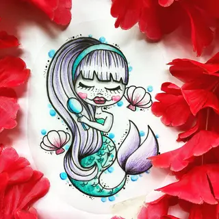 Tattoo-Entwurf von Tschiggy mit einer Meerjungfrau im Bubblegum-Art-Stil
