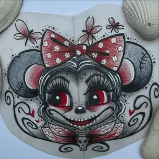 Tattoo-Entwurf von Tschiggy mit Minnie Mouse im Bubblegum-Art-Stil