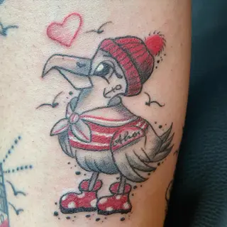 Tattoo-Entwurf von Tschiggy mit einer Möwe im Bubblegum-Art-Stil