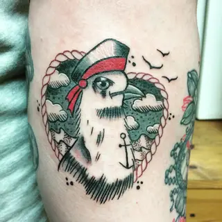 Tattoo von Tschiggy mit einer Möwe im Bubblegum-Art-Stil