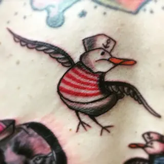 Tattoo von Tschiggy mit einer Möwe im Bubblegum-Art-Stil