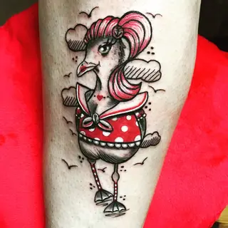 Tattoo von Tschiggy mit einer Möwe im Bubblegum-Art-Stil