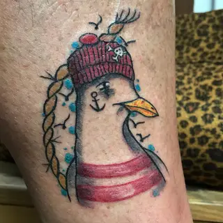 Tattoo von Tschiggy mit einer Möwe im Bubblegum-Art-Stil