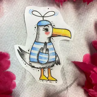 Tattoo-Entwurf von Tschiggy mit einer Möwe im Bubblegum-Art-Stil