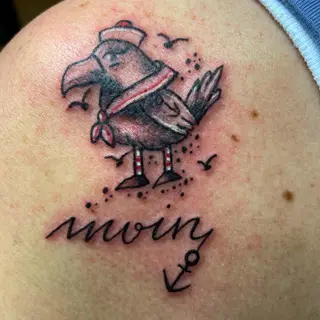 Tattoo von Tschiggy mit einer Möwe im Bubblegum-Art-Stil