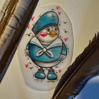 Tattoo-Entwurf von Tschiggy mit einer Möwe im Bubblegum-Art-Stil
