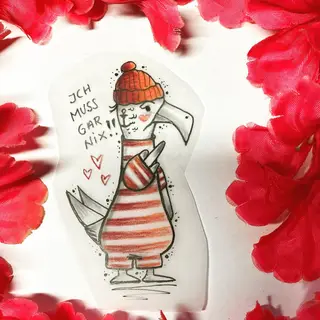 Tattoo-Entwurf von Tschiggy mit einer Möwe im Bubblegum-Art-Stil