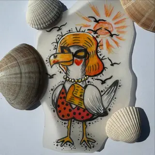 Tattoo-Entwurf von Tschiggy mit einer Möwe im Bubblegum-Art-Stil
