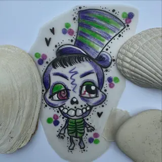 Tattoo-Entwurf von Tschiggy mit einem Totenkopf im Bubblegum-Art-Stil
