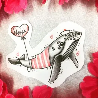 Tattoo-Entwurf von Tschiggy mit einem Wal im Bubblegum-Art-Stil