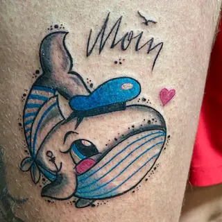 Tattoo-Entwurf von Tschiggy mit einem Wal im Bubblegum-Art-Stil